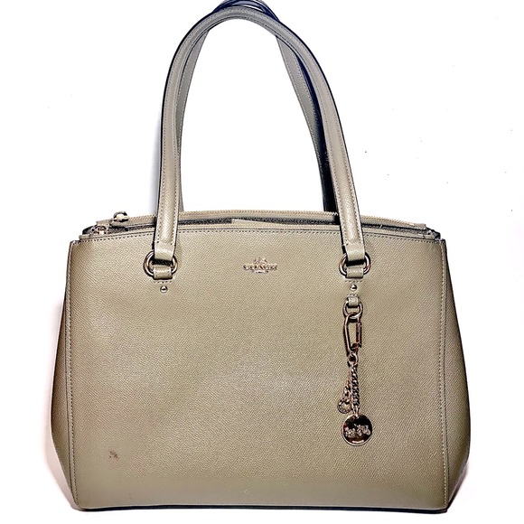 Coach Handbags - Coach Leather Carryall in Taupe Genuine Leather. Huge Charm Coach Keychain. EUC.